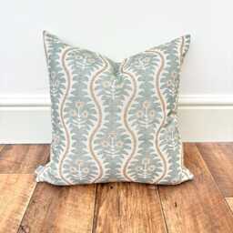 1698. Antoinette Duck Egg Block Print Linen Blend Cushion Cover - thumbnail 1