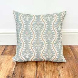 1698. Antoinette Duck Egg Block Print Linen Blend Cushion Cover - thumbnail 2