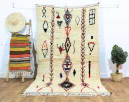 Handmade White Wool Moroccan Rug, Striped Berber Area Rug - thumbnail 1