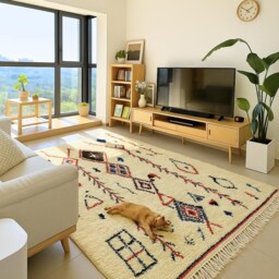 Handmade White Wool Moroccan Rug, Striped Berber Area Rug - thumbnail 2