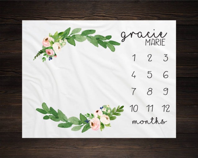 Personalized Milestone Blanket Month Growth Tracker Minky Fleece Custom Girl Baby Shower Gift Watercolor Floral Newborn - image 1