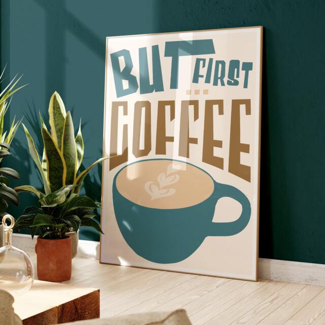 Coffee Wall Art Print, But First Kitchen Poster, For Kitchen, Dining Room, Retro Gift Idea 2229 - image 1