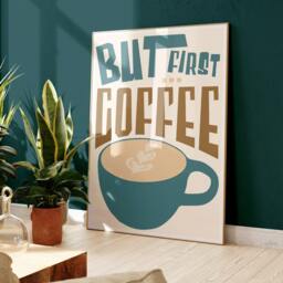 Coffee Wall Art Print, But First Kitchen Poster, For Kitchen, Dining Room, Retro Gift Idea 2229 - thumbnail 1