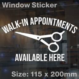 Small Walk in Appointments Available Here Window Door Barber Hair Salon Sticker - thumbnail 1