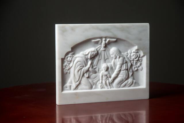 Marble Nativity Scene Virgin Mary Joseph Jesus Relief Carved Greek Marble Sculpture - image 1