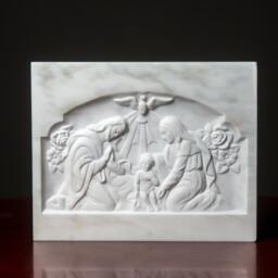 Marble Nativity Scene Virgin Mary Joseph Jesus Relief Carved Greek Marble Sculpture - thumbnail 2