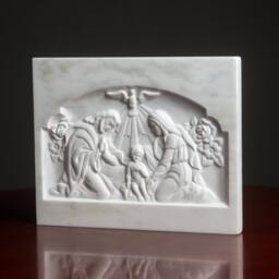 Marble Nativity Scene Virgin Mary Joseph Jesus Relief Carved Greek Marble Sculpture - thumbnail 3