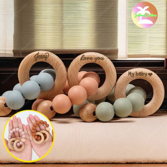 Personalised Sensory Toy, Montessori Wooden Toys, First Birthday Gift, Educational Rainbow Baby, Baby Shower Toy, Rattle Toy - image 1