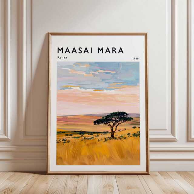 Maasai Mara Travel Poster Kenya Safari Wildlife Art Print - image 1