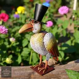 Large Rustic Metal Quirky Garden Top Hat Bird Ornament Sculpture Statue - thumbnail 1