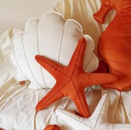 Velvet Starfish & Seashell Pillow Set Coastal Nursery Decor - thumbnail 1