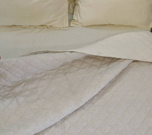 Flax Linen Diamond Quilt, Coverlet, Queen Cotton Batting Blanket, All Size Pick Stitch Coverlet - image 1