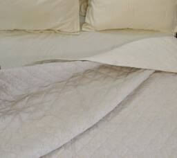 Flax Linen Diamond Quilt, Coverlet, Queen Cotton Batting Blanket, All Size Pick Stitch Coverlet - thumbnail 1