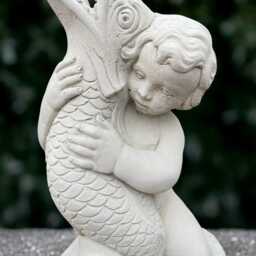 Massive Boy With Fish Statue Concrete Children Sculpture Outdoor Figure Stone Memorial Decoration Handmade Art Gift - thumbnail 2