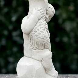 Massive Boy With Fish Statue Concrete Children Sculpture Outdoor Figure Stone Memorial Decoration Handmade Art Gift - thumbnail 3