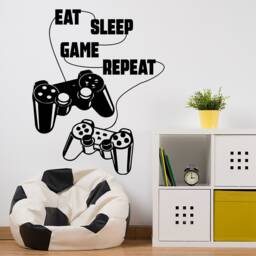 Eat Sleep Game Repeat Wall Decal. Gamer Video Zone Art Decor. Controllers Decal Oo12 - thumbnail 1