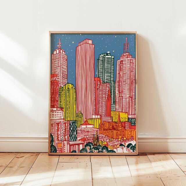Melbourne Poster, Wall Art, Prints, City Skyline Australia Travel Print, Modern Decor - image 1