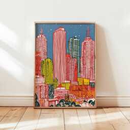 Melbourne Poster, Wall Art, Prints, City Skyline Australia Travel Print, Modern Decor - thumbnail 1