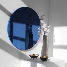 Orbis??? Blue Tinted Round Contemporary Mirror With Frame - Large, Xl - thumbnail 2