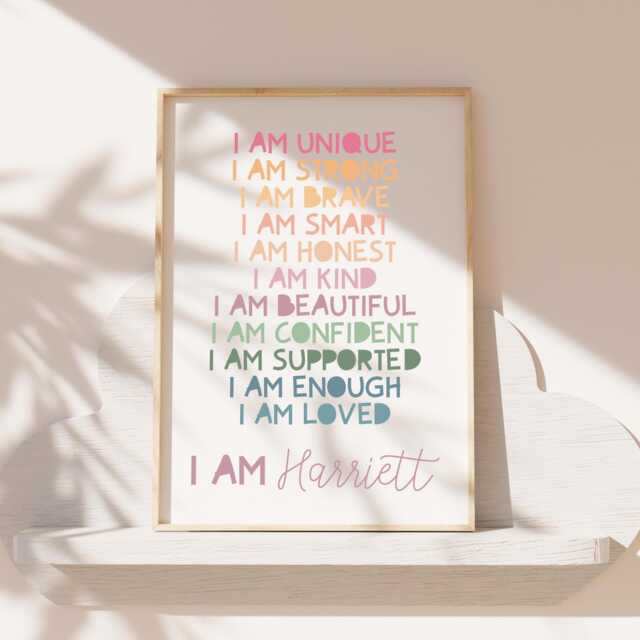 Girls Positive Affirmation Print, Bedroom Decor, Nursery Prints, Wall Art, Playroom Inspirational Rainbow - image 1
