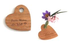 Flower Heart Made Of Wood With Test Tube, Table Vase, Gift Birthday, Mother's Day, Baptism, Wedding, Personalized Engraving - thumbnail 1