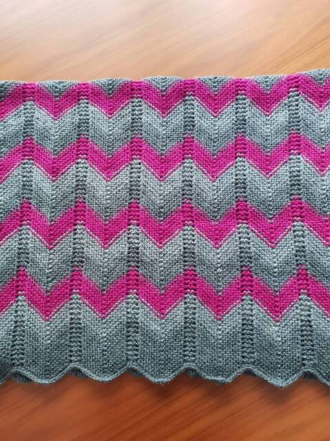 Ombre Gray & Fuchsia Hand Knit Baby Blanket Neutral Colors Charcoal, Gray, Hot Pink 24 Inches X 36 Free Shipping - image 1