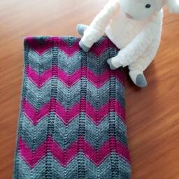 Ombre Gray & Fuchsia Hand Knit Baby Blanket Neutral Colors Charcoal, Gray, Hot Pink 24 Inches X 36 Free Shipping - thumbnail 2