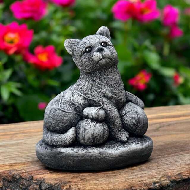 Concrete Cat Statue With Yarn Ball Handmade Kitten Figurine Stone Pet Sculpture Cement Garden Ornament Outdoor Decoration Cat Lover Gift - image 1