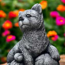 Concrete Cat Statue With Yarn Ball Handmade Kitten Figurine Stone Pet Sculpture Cement Garden Ornament Outdoor Decoration Cat Lover Gift - thumbnail 4