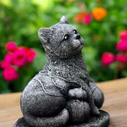 Concrete Cat Statue With Yarn Ball Handmade Kitten Figurine Stone Pet Sculpture Cement Garden Ornament Outdoor Decoration Cat Lover Gift - thumbnail 3