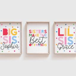 Set Of 3 Playroom Prints, Sister Bedroom Big Sis Lil Sis, Sibling Rainbow Wall Art, Girls Decor - thumbnail 2