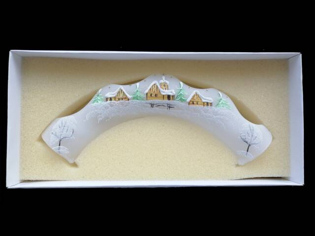 Large Czech Glass Christmas Candle Holder Arch Hand Painted Winter Scene - image 1