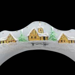 Large Czech Glass Christmas Candle Holder Arch Hand Painted Winter Scene - thumbnail 3