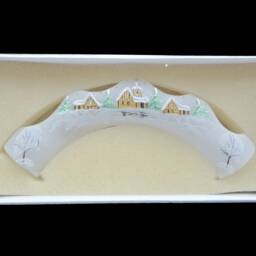Large Czech Glass Christmas Candle Holder Arch Hand Painted Winter Scene - thumbnail 2