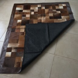 "Cowhide Patchwork Rug. Brown Multiform Amazing Design 5.2 Ft X 6.6 Ft Leather Frame 4 " - thumbnail 3