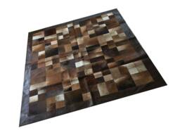 "Cowhide Patchwork Rug. Brown Multiform Amazing Design 5.2 Ft X 6.6 Ft Leather Frame 4 " - thumbnail 1
