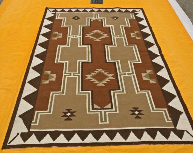 Navajo Rug Hand Woven Southwestern Native American Tribal Style 100% Wool Geometric Transitional Area Brown Kilim Aztec Dhurrie - image 1
