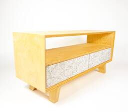 Mid Century Modern Sideboard I Media Console Tv Stand Record Player Made Of Balitc Birch Plywood & Natural Cork With Two Drawers - thumbnail 1