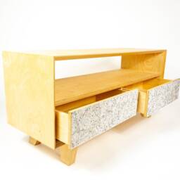 Mid Century Modern Sideboard I Media Console Tv Stand Record Player Made Of Balitc Birch Plywood & Natural Cork With Two Drawers - thumbnail 3