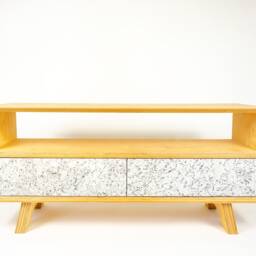 Mid Century Modern Sideboard I Media Console Tv Stand Record Player Made Of Balitc Birch Plywood & Natural Cork With Two Drawers - thumbnail 2