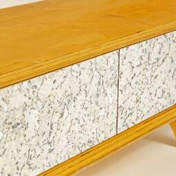 Mid Century Modern Sideboard I Media Console Tv Stand Record Player Made Of Balitc Birch Plywood & Natural Cork With Two Drawers - thumbnail 4