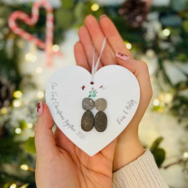 First Christmas Together Couple Personalised Bauble - Pebble Tree Decoration Ornament - Hanging - image 1