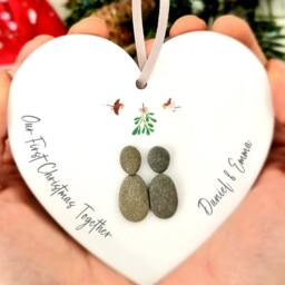First Christmas Together Couple Personalised Bauble - Pebble Tree Decoration Ornament - Hanging - thumbnail 3