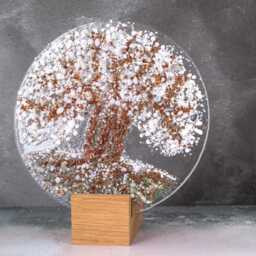 Winter Snow Tree Fused Glass Plate Sun Catcher, Art With Oak Wood Base, Lover Gift - thumbnail 2