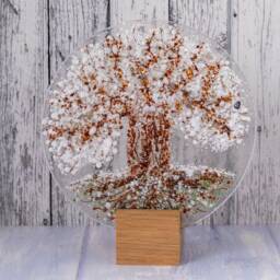 Winter Snow Tree Fused Glass Plate Sun Catcher, Art With Oak Wood Base, Lover Gift - thumbnail 3