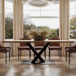 Hardwood Solid Oak Dining Table Steel Leg 058 - thumbnail 2