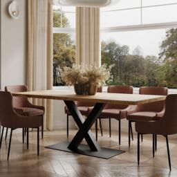 Hardwood Solid Oak Dining Table Steel Leg 058 - thumbnail 1