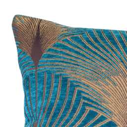 Art Deco Fan Xl Rectangular Cushion Cover. Teal Blue & Gold. Luxury Velvet Chenille. Double Sided Geometric Feather Style. 23X15 - thumbnail 2