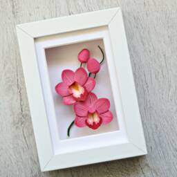 Pink Cymbidium Orchid Mini Wall Decor - Small Framed Botanical Art Tropical 3D Paper Lover Gift Anniversary - thumbnail 1