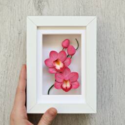 Pink Cymbidium Orchid Mini Wall Decor - Small Framed Botanical Art Tropical 3D Paper Lover Gift Anniversary - thumbnail 2